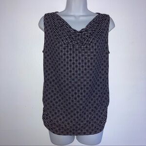 DKNY Drape Front Black White Polka Dot Sleeveless Top S
